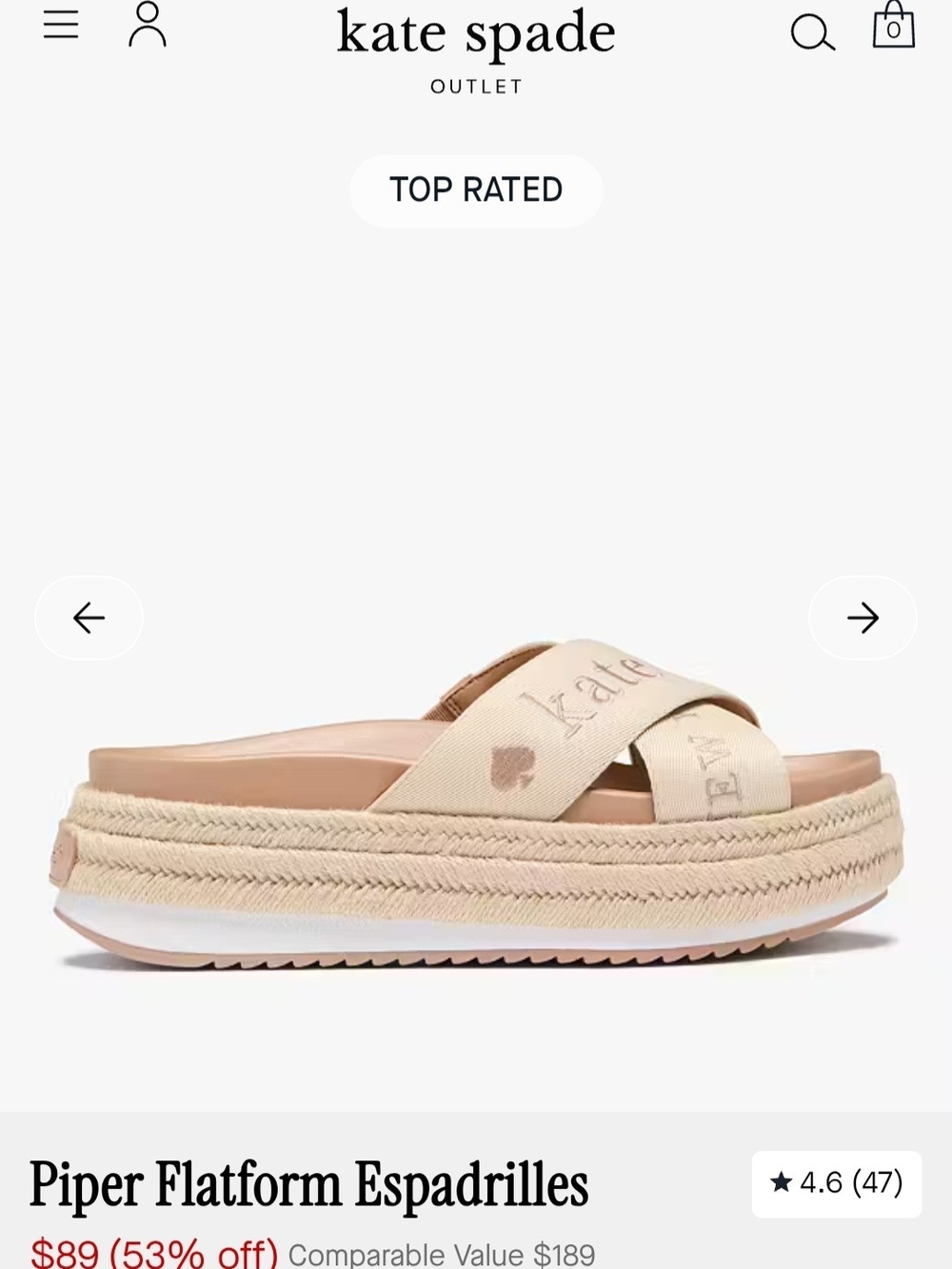 NIB Kate Spade Piper Flatform Espadrille Sandals Size 7.5 Neutral Beige - Picture 4 of 7